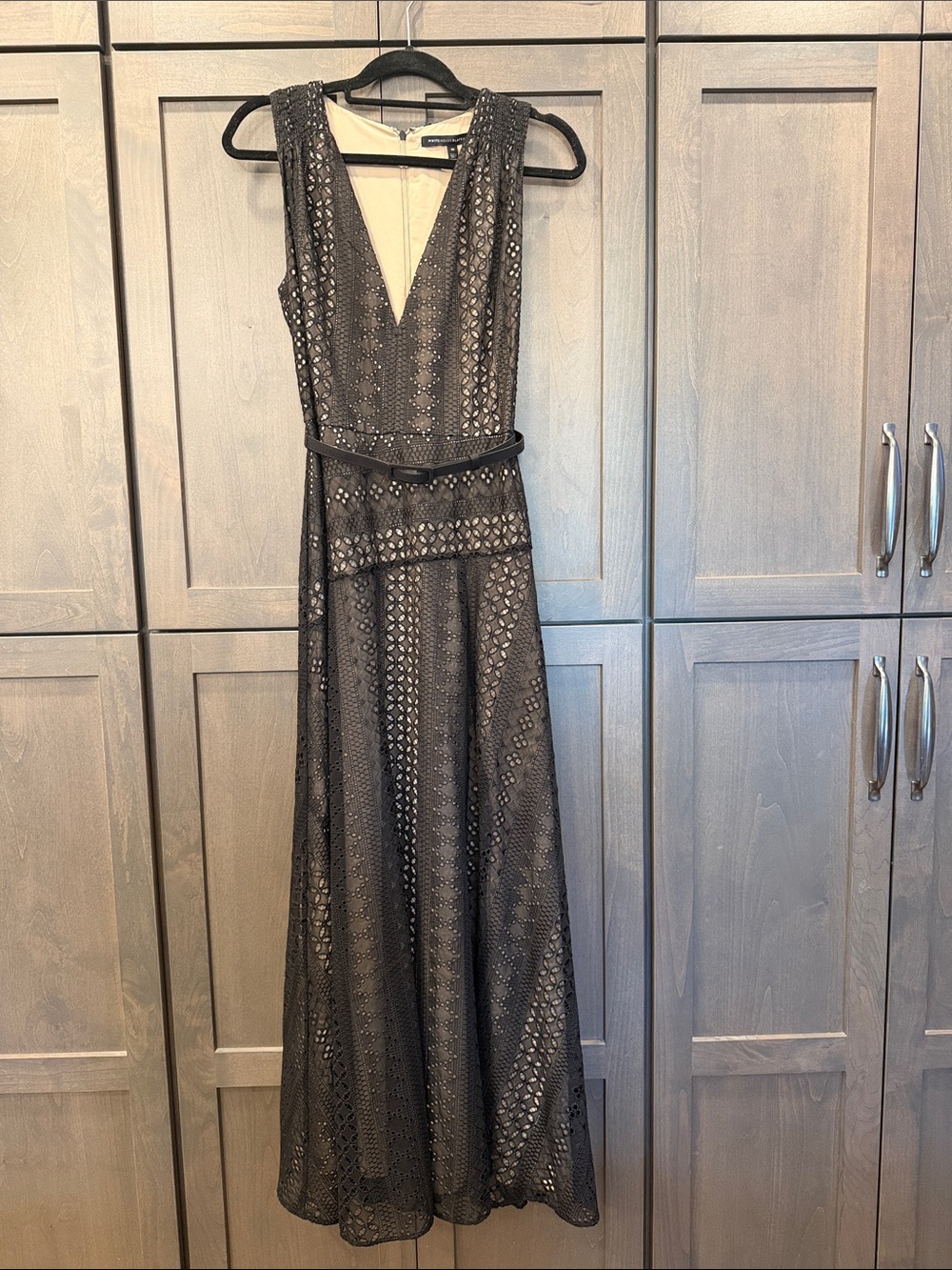 White House Black Market Black Lace V-Neck Maxi Dress Like New -Size 10